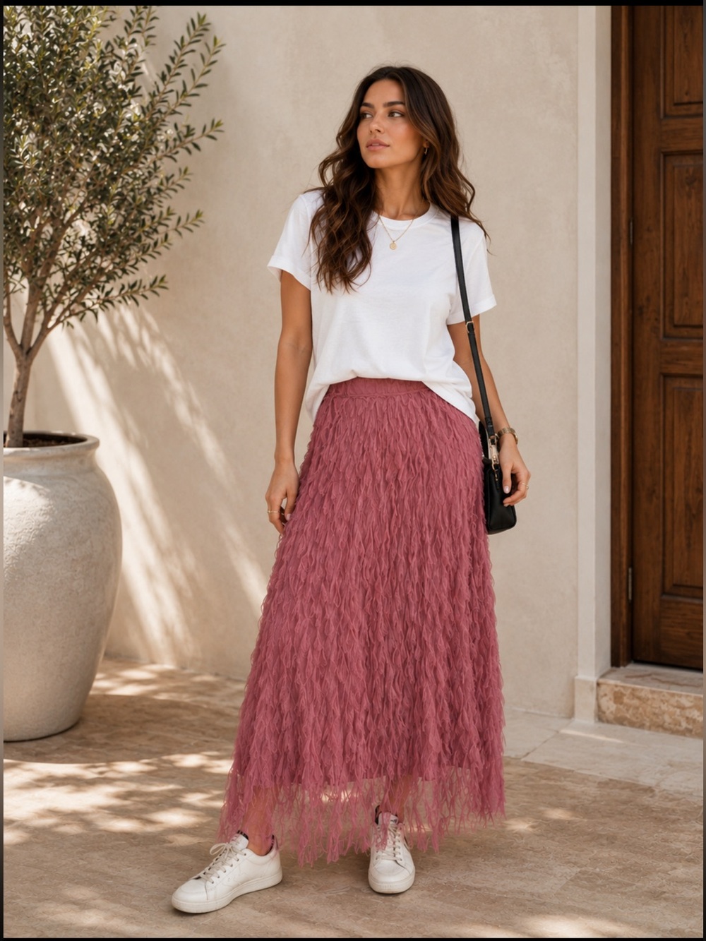 ShopEvelynne Dusty Rose Crinkled Maxi Skirt